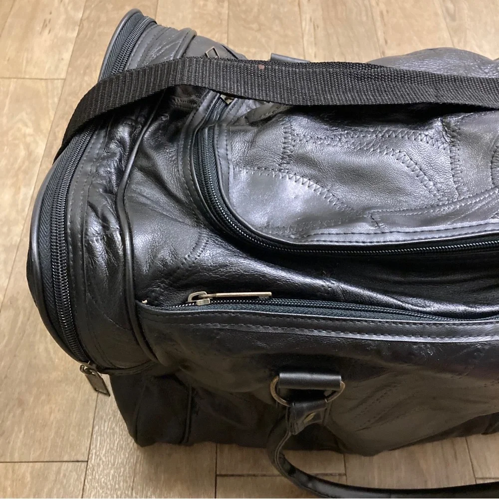 Black Leather Men's Duffel Bag - Stylish Travel Weekender